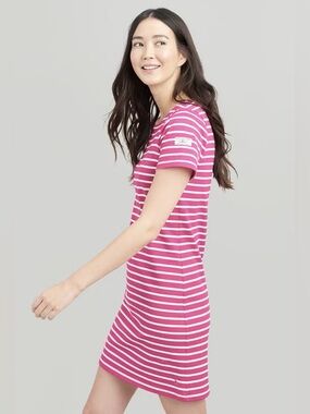 Joules Riviera Short Sleeve Jersey Dress Pink White